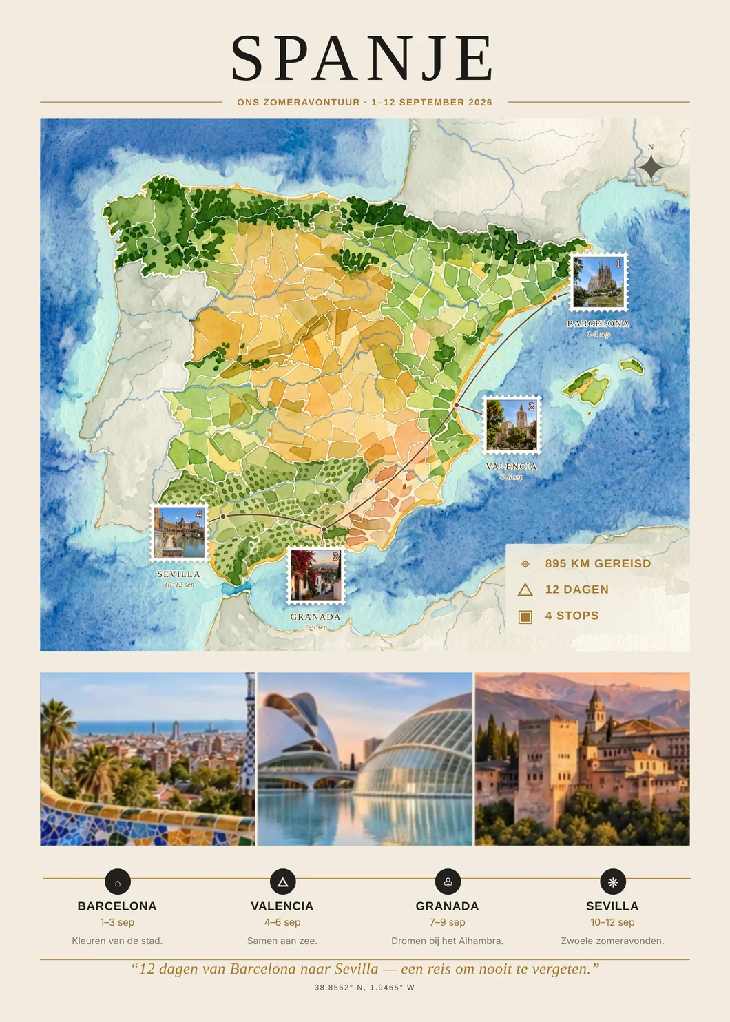 Spaanse Storyprint met foto-pins als postzegel